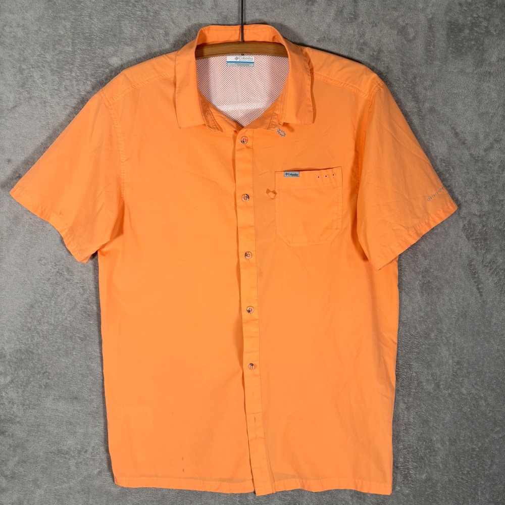 Columbia PFG Mens Orange Short Sleeve Vented Fishing Shirt FM7042 Size L